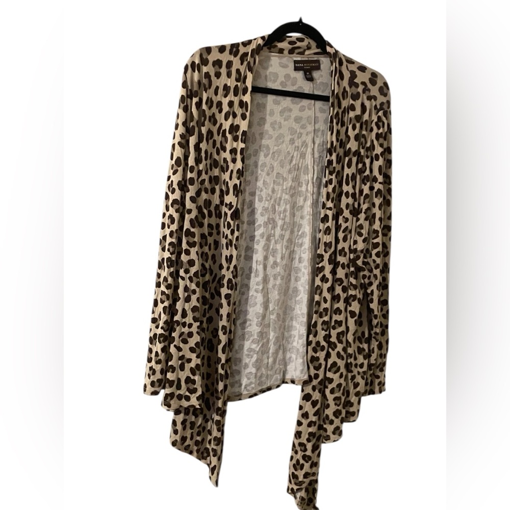 Dana Buchman Beige and Brown Leopard Print Open-Front Cardigan Size 0X like NEW!